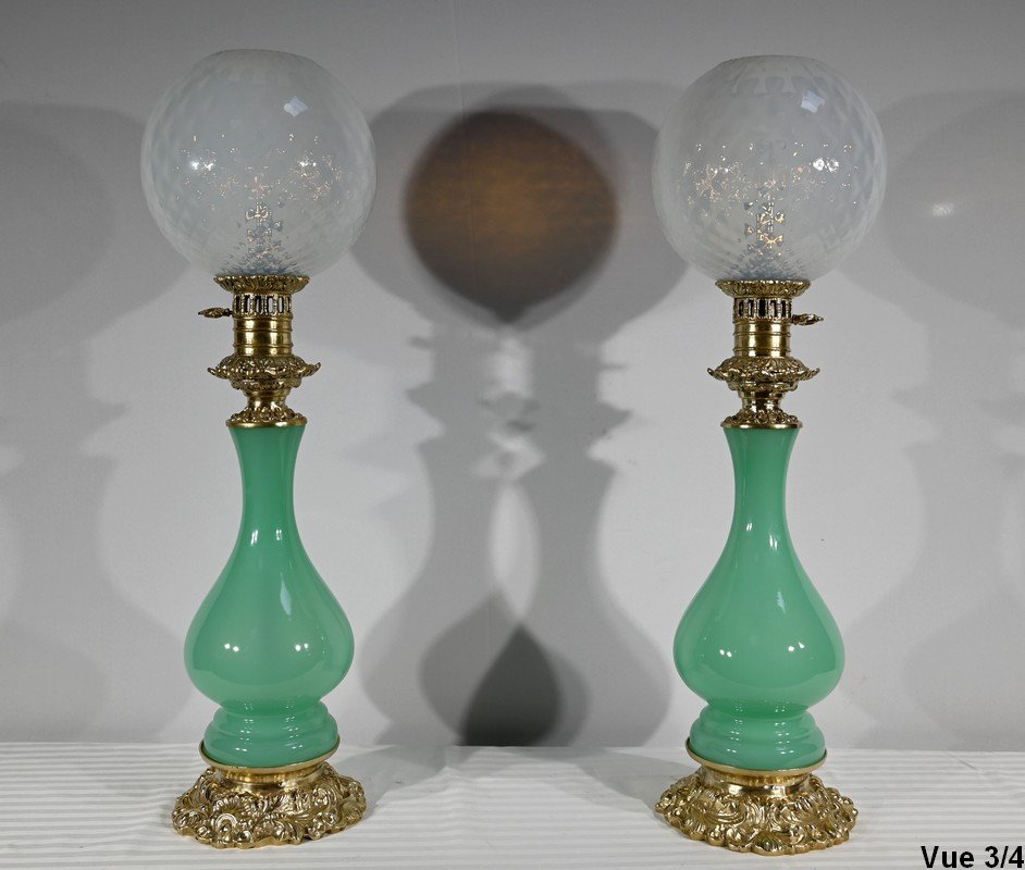 Pair Of Opaline And Bronze Lamps - Late Nineteenth-photo-5