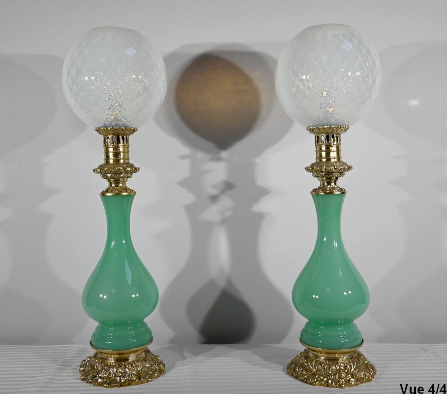 Pair Of Opaline And Bronze Lamps - Late Nineteenth-photo-6