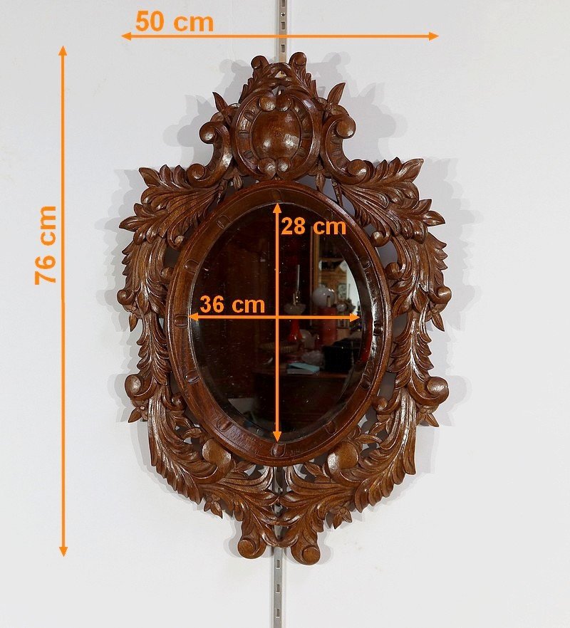 Mirror In Solid Oak, Rocaille Style - Early Twentieth-photo-6