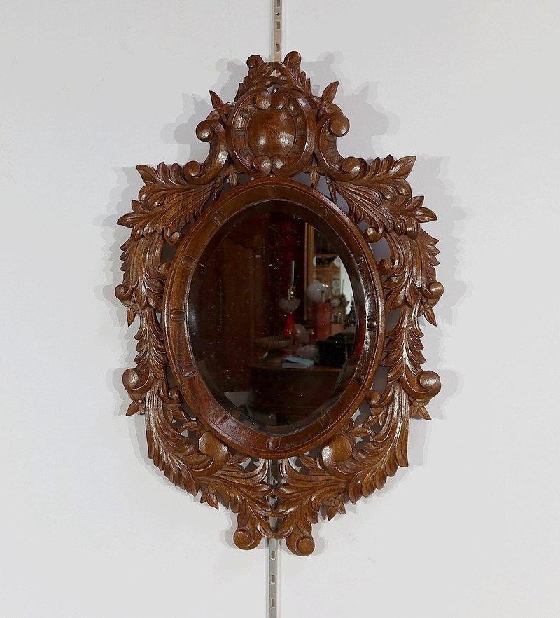 Mirror In Solid Oak, Rocaille Style - Early Twentieth