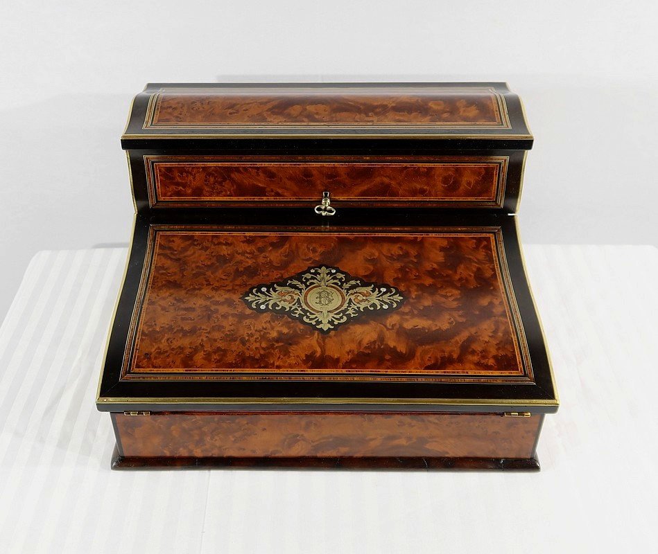 Travel Writing Desk In Thuja Burl, Napoleon III Period - Mid-19th Century-photo-2