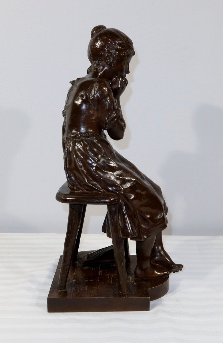 Bronze "seated Girl", By A. Massoulle - Late 19th Century-photo-2