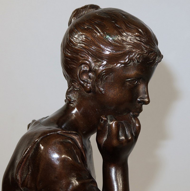 Bronze "seated Girl", By A. Massoulle - Late 19th Century-photo-3