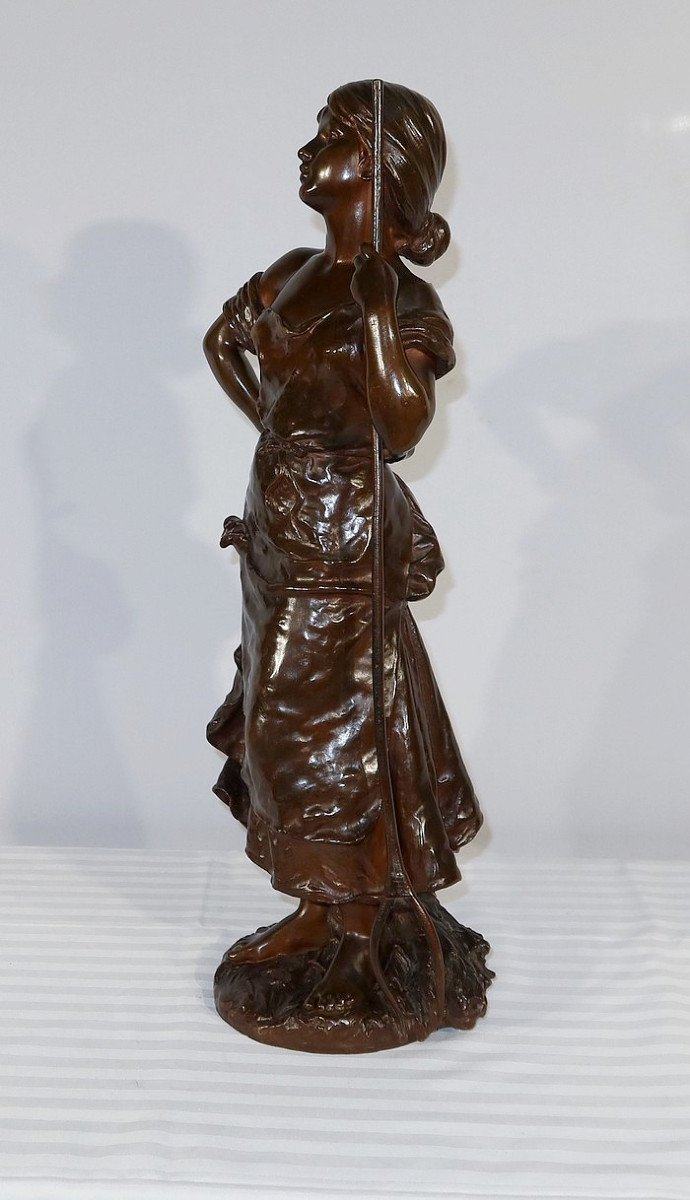 Important Bronze "young Peasant Woman", Signed H. Moreau - 2nd Part Nineteenth-photo-2