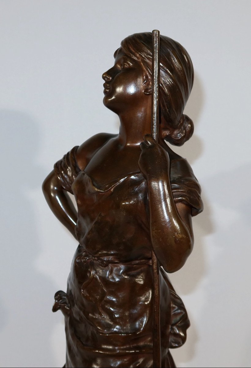 Important Bronze "young Peasant Woman", Signed H. Moreau - 2nd Part Nineteenth-photo-3