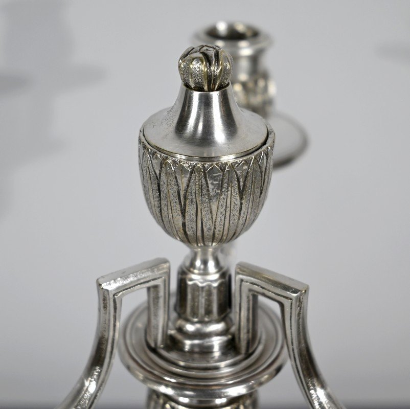 Pair Of Silver Bronze Candlesticks - Late Nineteenth-photo-2