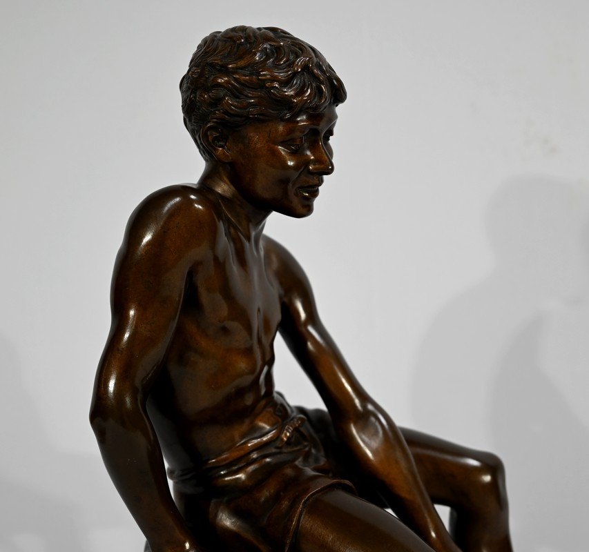 Bronze “the Child With The Landing Net”, Signed R.guillaume – 20th-photo-2