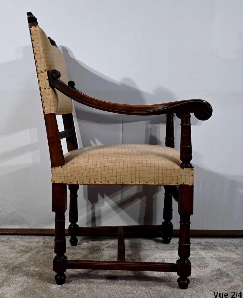 Walnut Armchair, Called Bout De Table, Renaissance Style – Late 19th Century-photo-4