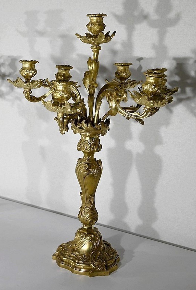 Important Candélabre En Bronze Doré, Style Louis XV – Fin XIXe-photo-2