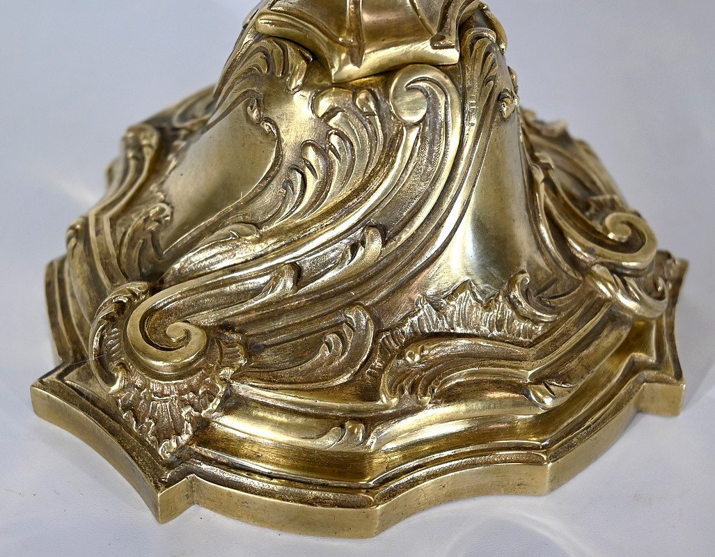 Important Candélabre En Bronze Doré, Style Louis XV – Fin XIXe-photo-7