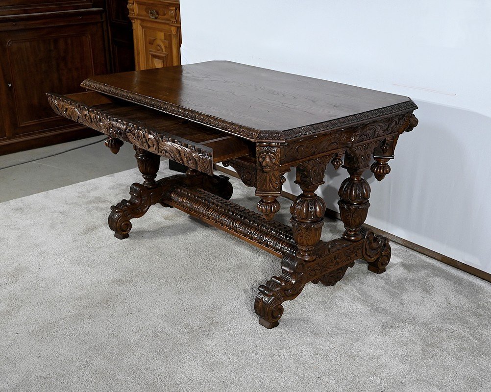 Oak Desk Table, Gothic Renaissance Taste – Late 19th Century-photo-2