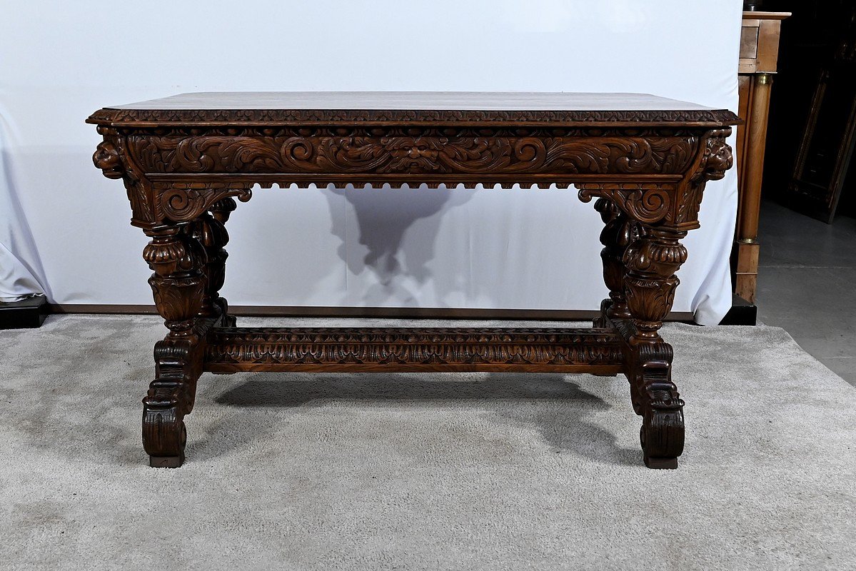 Oak Desk Table, Gothic Renaissance Taste – Late 19th Century-photo-5