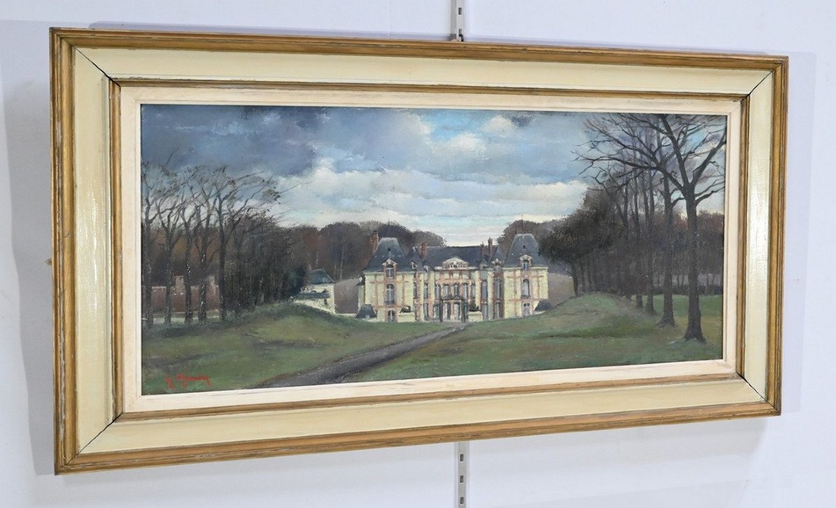 Grand Tableau « Château De Gros Bois », Signé A.mémin – 1954-photo-2