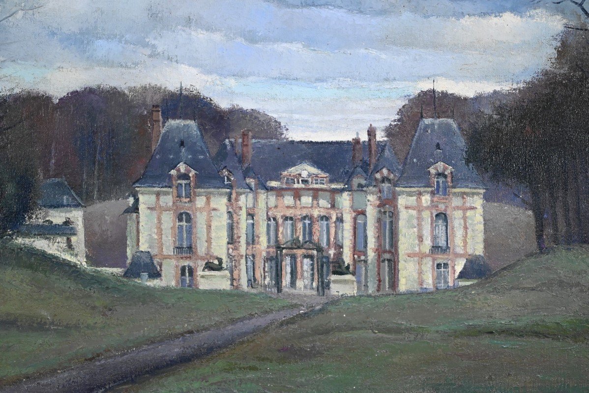 Grand Tableau « Château De Gros Bois », Signé A.mémin – 1954-photo-4