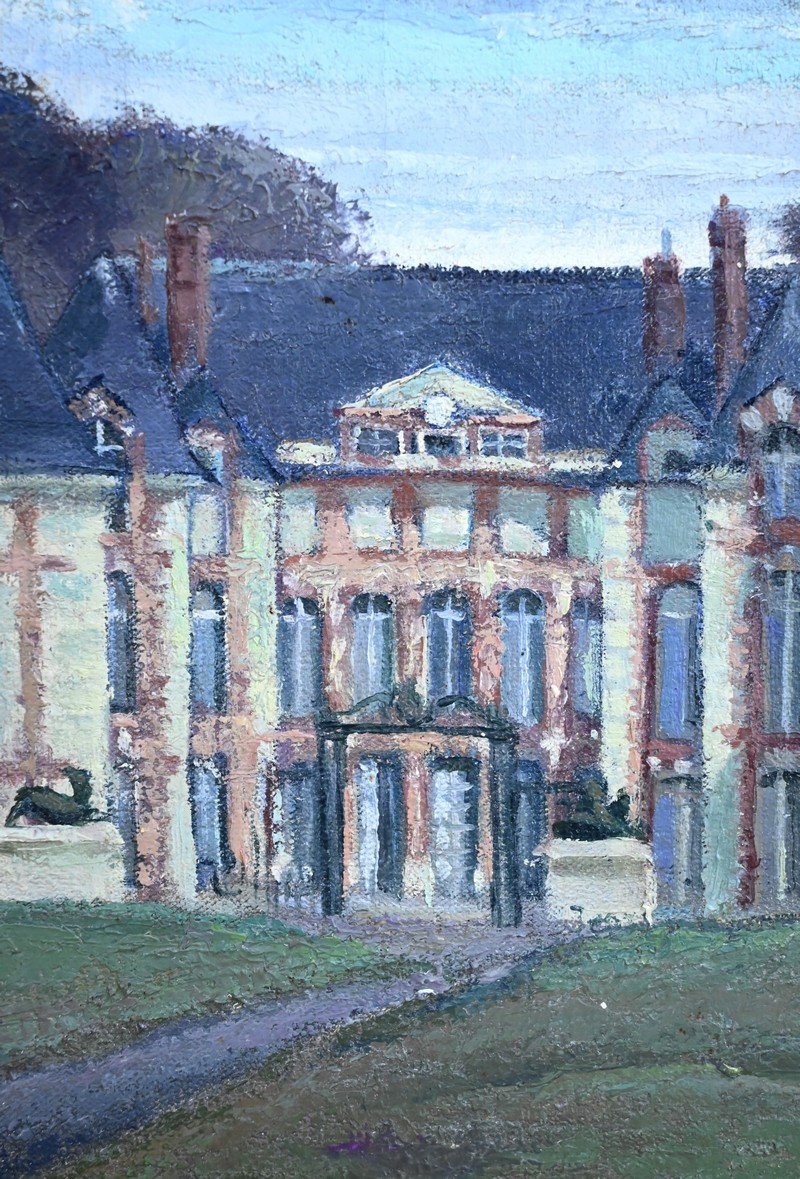 Grand Tableau « Château De Gros Bois », Signé A.mémin – 1954-photo-1