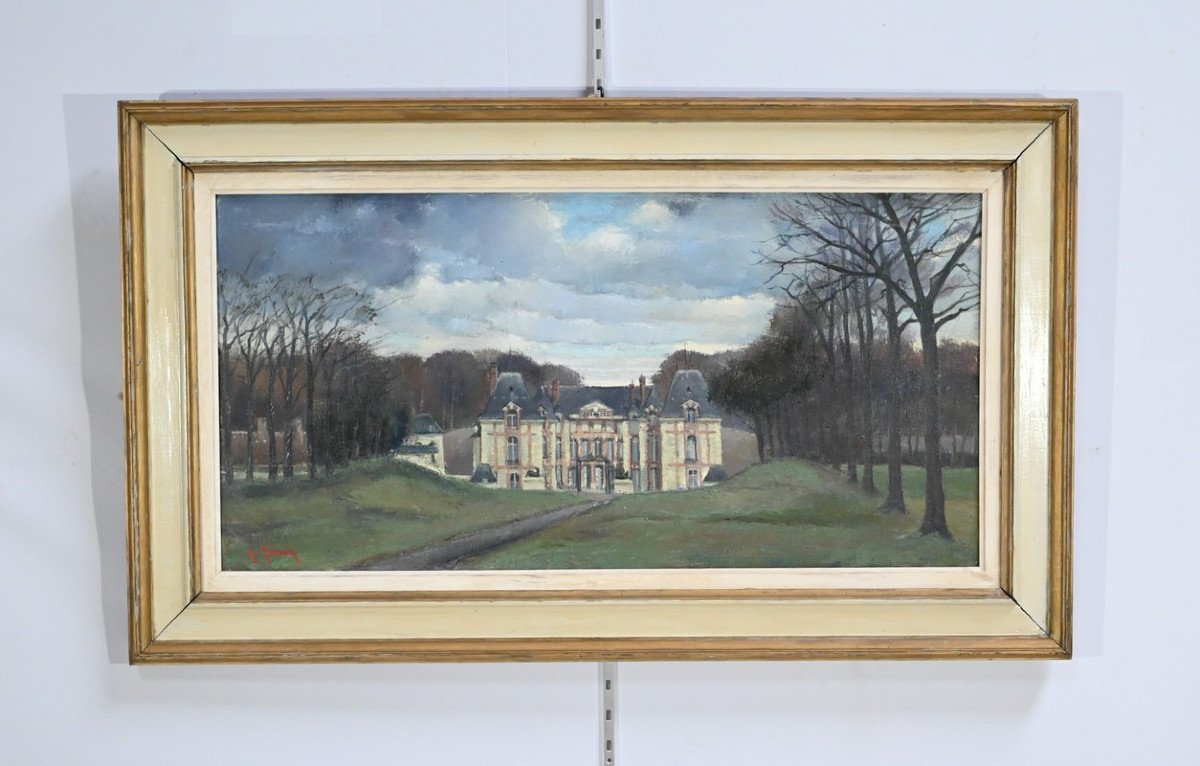 Grand Tableau « Château De Gros Bois », Signé A.mémin – 1954