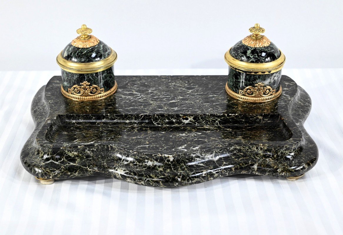 Inkwell In Marble And Bronze, Empire Style – 1st Part 19th