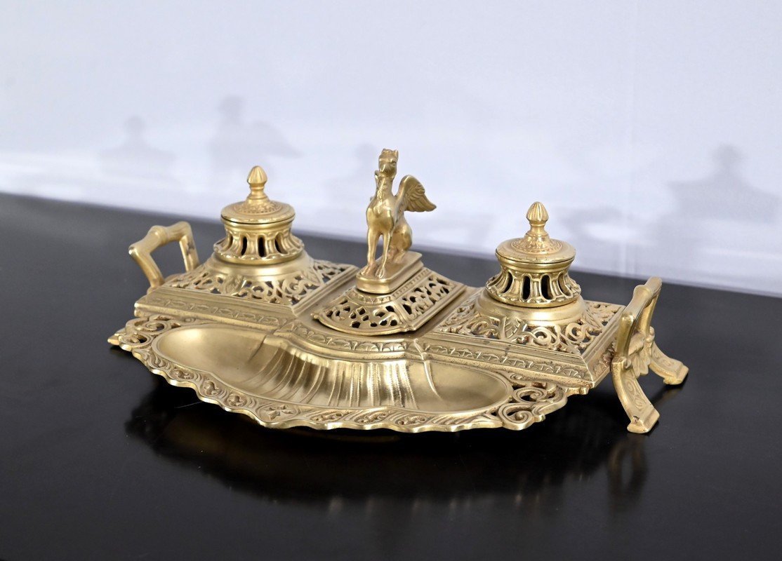 Inkwell In Gilt Bronze – Late 19th Century-photo-2