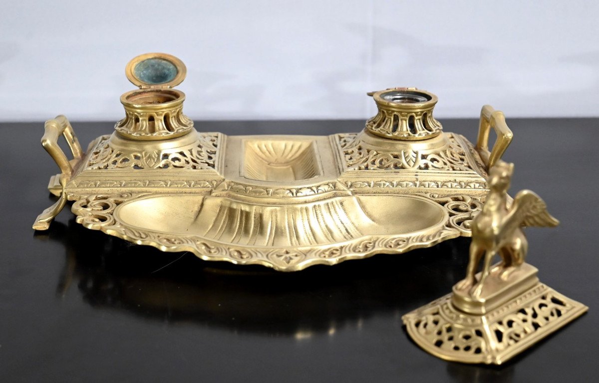 Inkwell In Gilt Bronze – Late 19th Century-photo-4