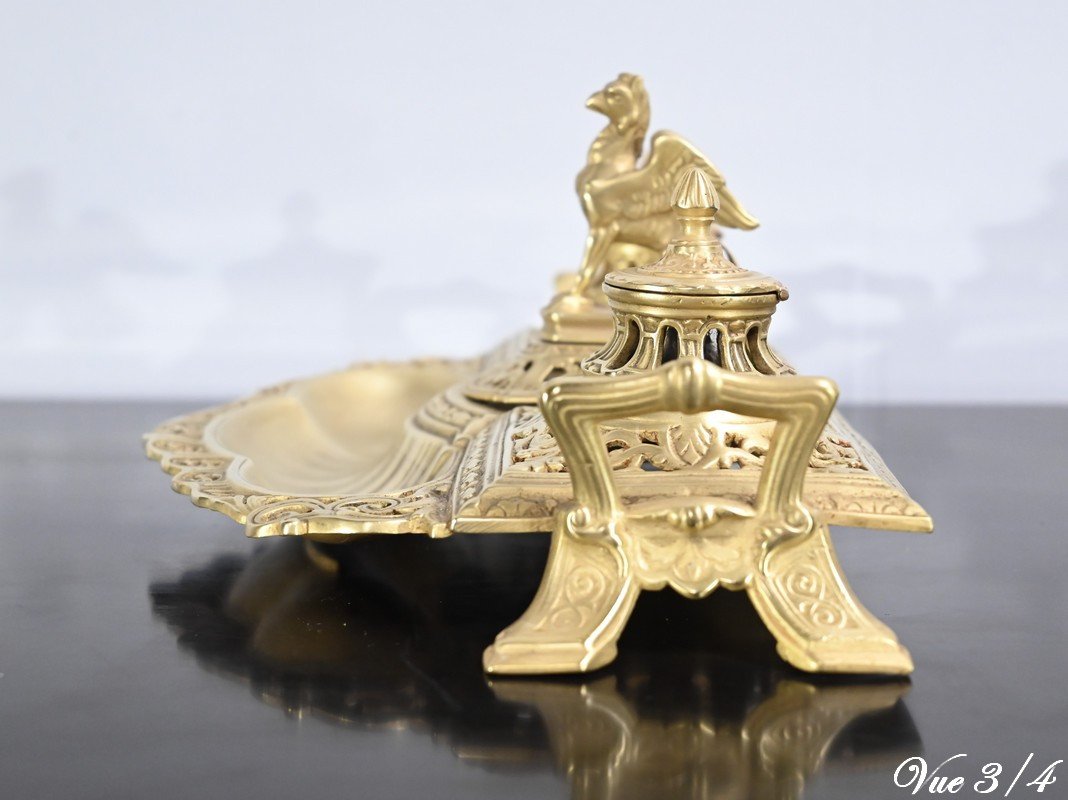 Inkwell In Gilt Bronze – Late 19th Century-photo-6