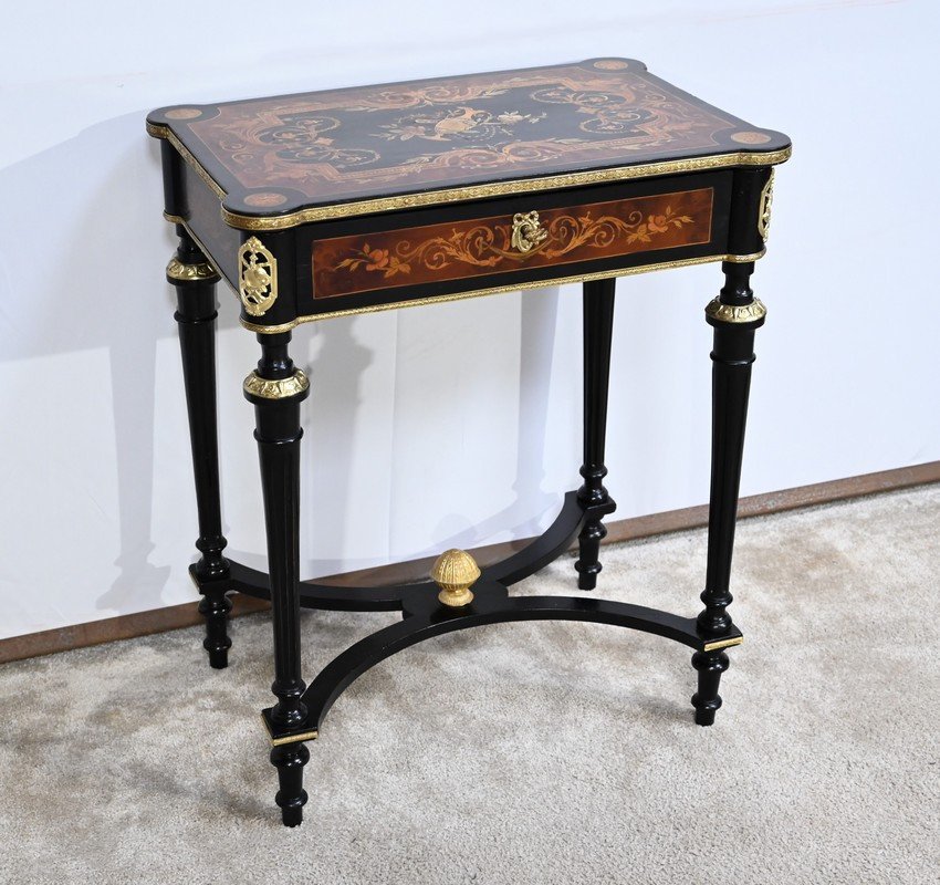 Small Table In Blackened Pear Wood And Thuja Burl, Louis XVI Style, Napoleon III Period – Middle-photo-2