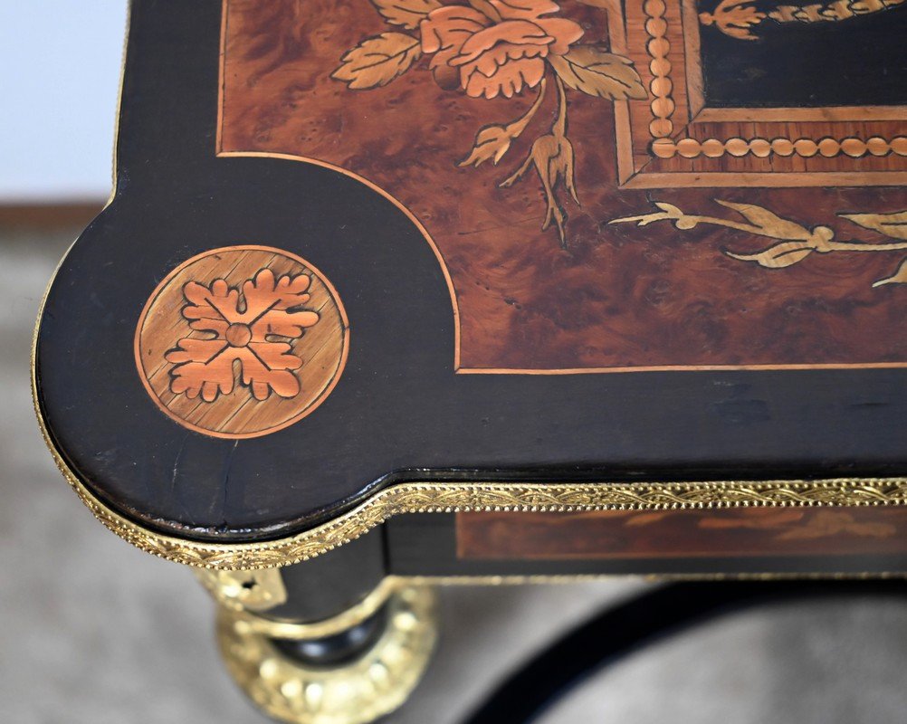 Small Table In Blackened Pear Wood And Thuja Burl, Louis XVI Style, Napoleon III Period – Middle-photo-3