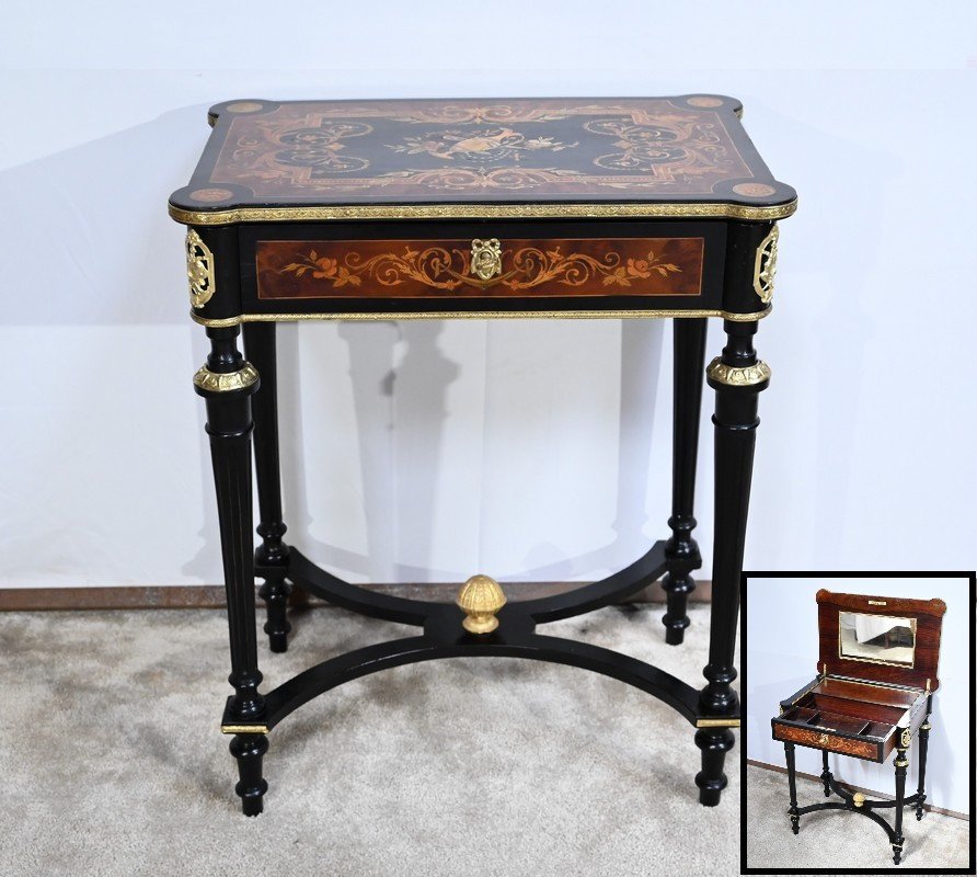 Small Table In Blackened Pear Wood And Thuja Burl, Louis XVI Style, Napoleon III Period – Middle