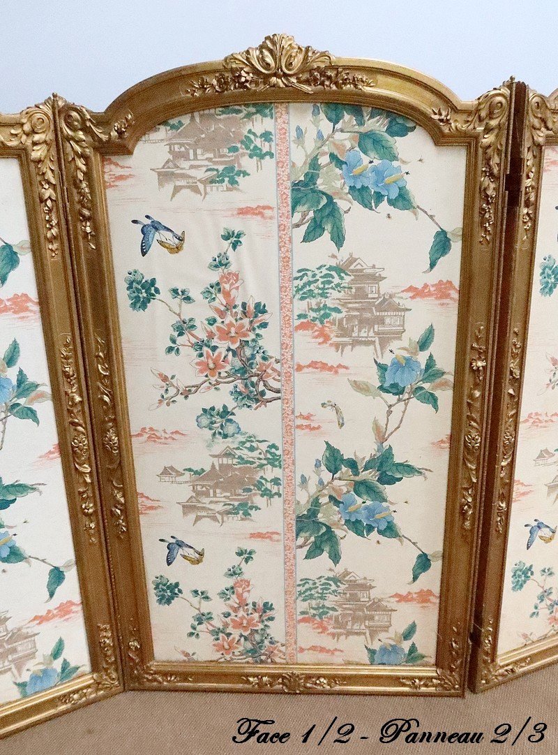 Screen In Silk And Golden Wood, Louis XV Style And Asian Decors – 2nd Part 19th-photo-3