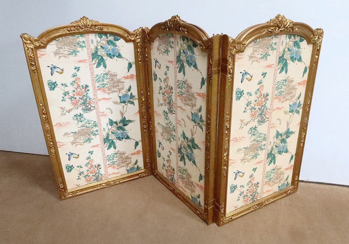 Screen In Silk And Golden Wood, Louis XV Style And Asian Decors – 2nd Part 19th