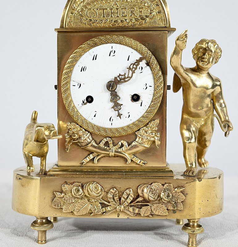 Small Travel Clock In Gilt Bronze, Empire Period - Early 19th Century-photo-4