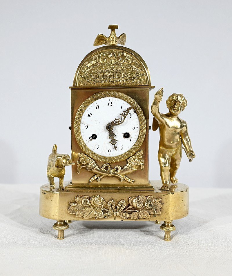 Small Travel Clock In Gilt Bronze, Empire Period - Early 19th Century