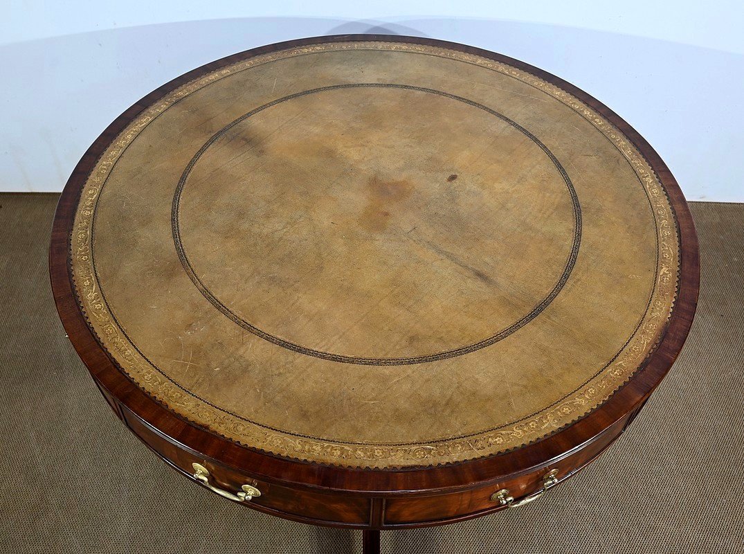 Mahogany Rotating Drum Table, Regency Style, England – 2nd Half 19th Century-photo-3