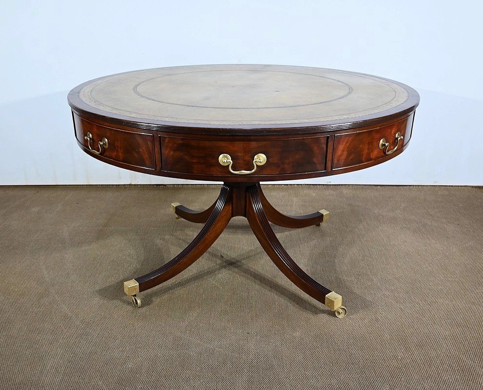 Mahogany Rotating Drum Table, Regency Style, England – 2nd Half 19th Century-photo-2