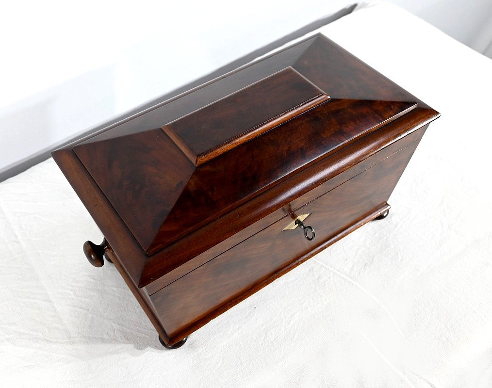 Rare English Tea Box ''tea Caddy'' In Mahogany - Mid-19th Century-photo-4