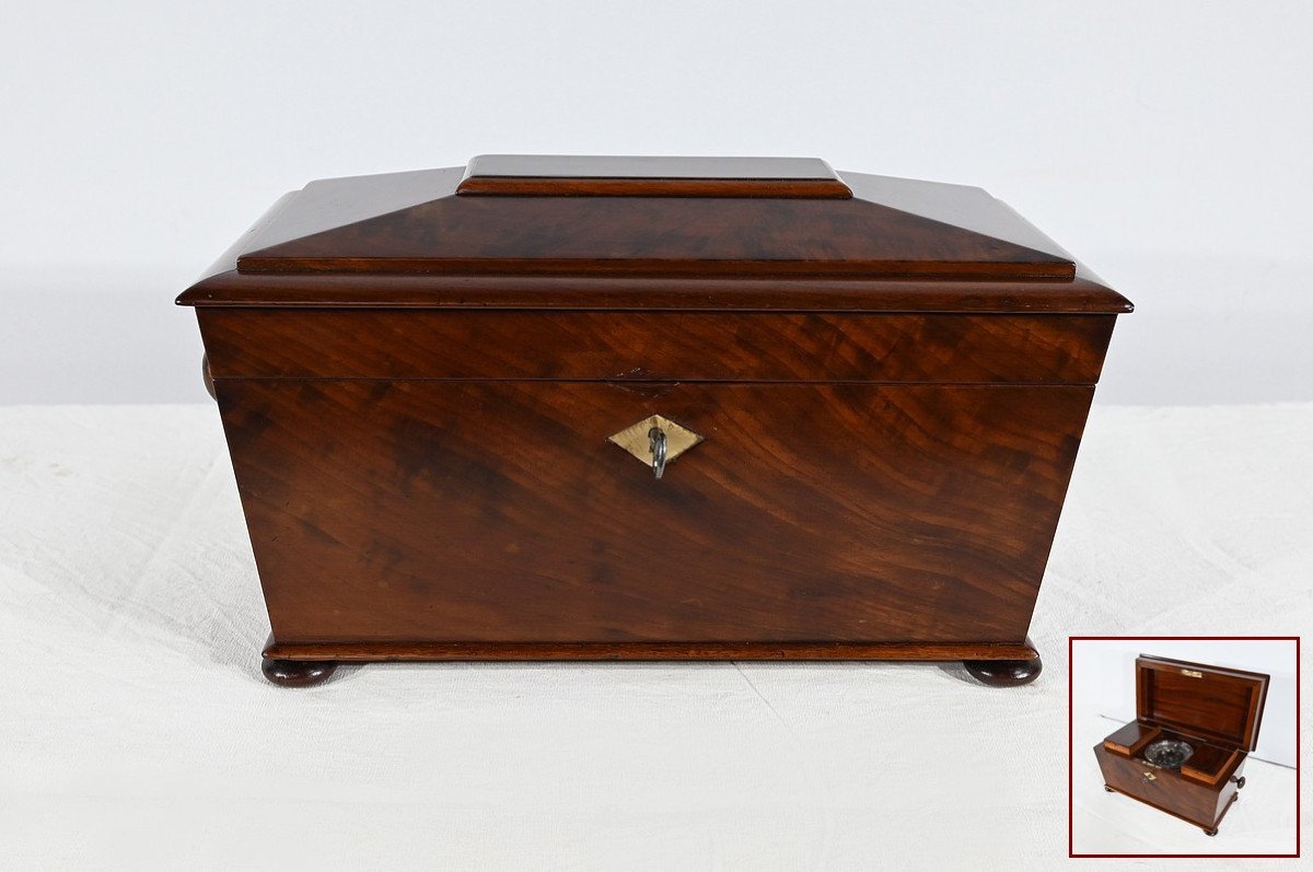 Rare English Tea Box ''tea Caddy'' In Mahogany - Mid-19th Century