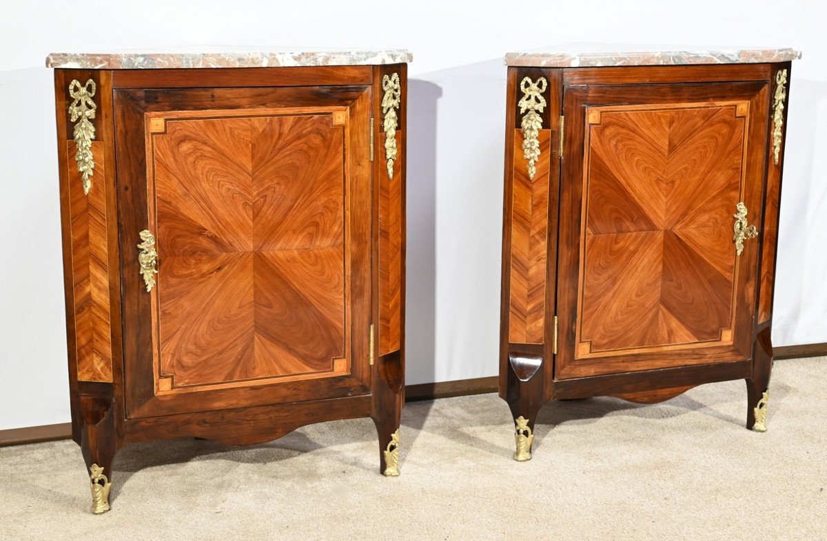 Pair Of Corner Cabinets In Precious Wood, Louis XV/louis XVI Transition Period – 2nd Part 18th Century-photo-2