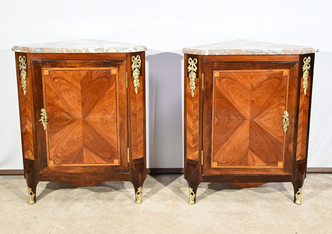 Pair Of Corner Cabinets In Precious Wood, Louis XV/louis XVI Transition Period – 2nd Part 18th Century