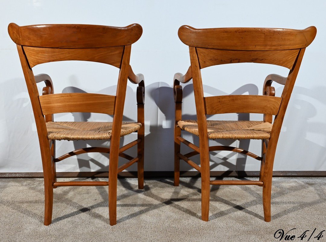 Paire De Fauteuils De Propriété En Merisier Massif, époque Restauration – 1ère Partie XIXe-photo-7