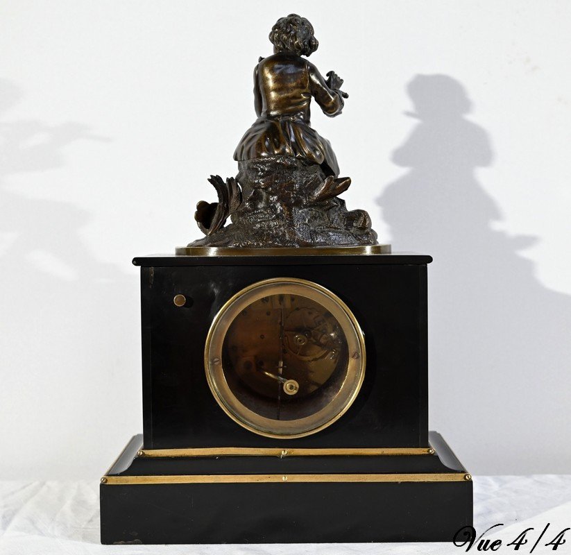 Horloge En Marbre Et Bronze « Le Joueur De Flute » - Milieu XIXe-photo-5