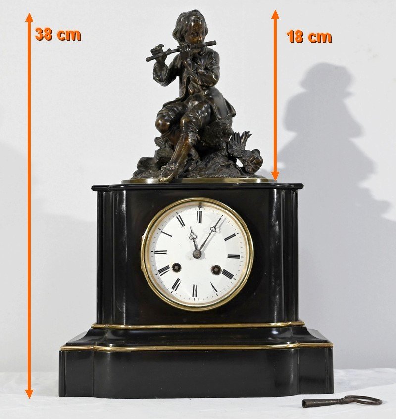 Horloge En Marbre Et Bronze « Le Joueur De Flute » - Milieu XIXe-photo-7