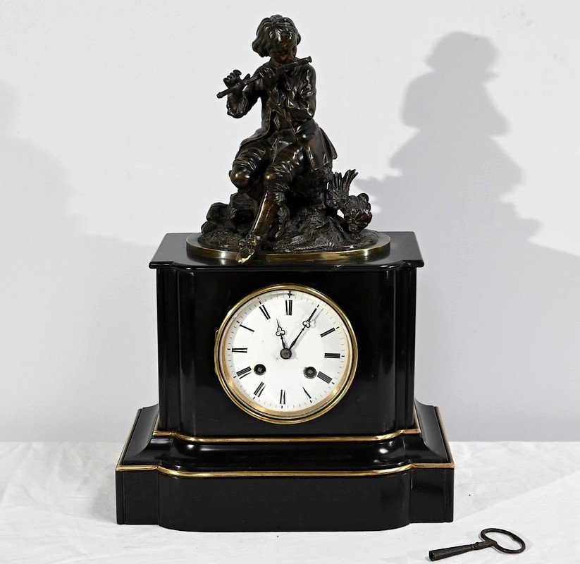 Marble And Bronze Clock “the Flute Player” - Mid-19th Century