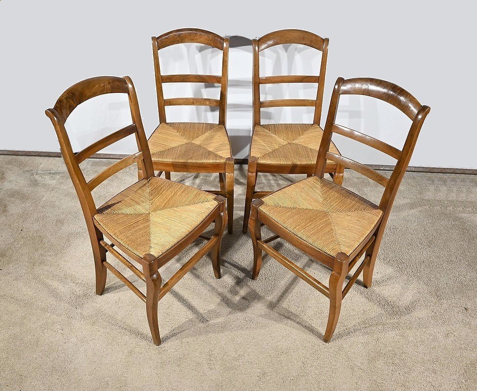 Suite Of 4 Chairs In Solid Walnut, Restoration Period – 1st Part 19th