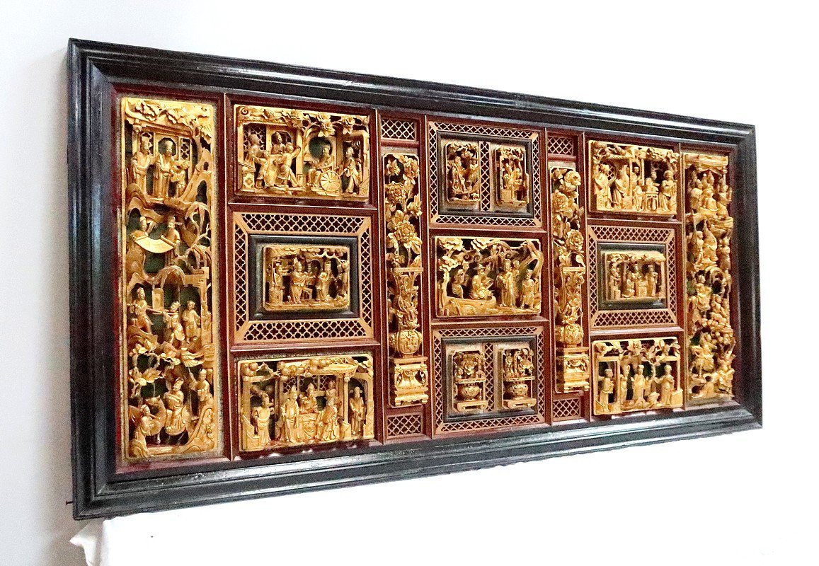 Large Asian Panel In Lacquered Wood, China – Late 19th Century