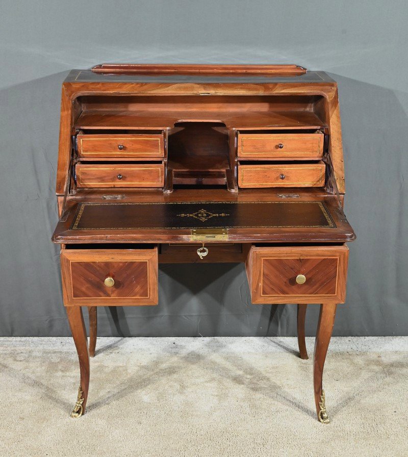 Bureau De Pente En Prunier Et Noyer, époque Louis XV - XVIIIe-photo-3