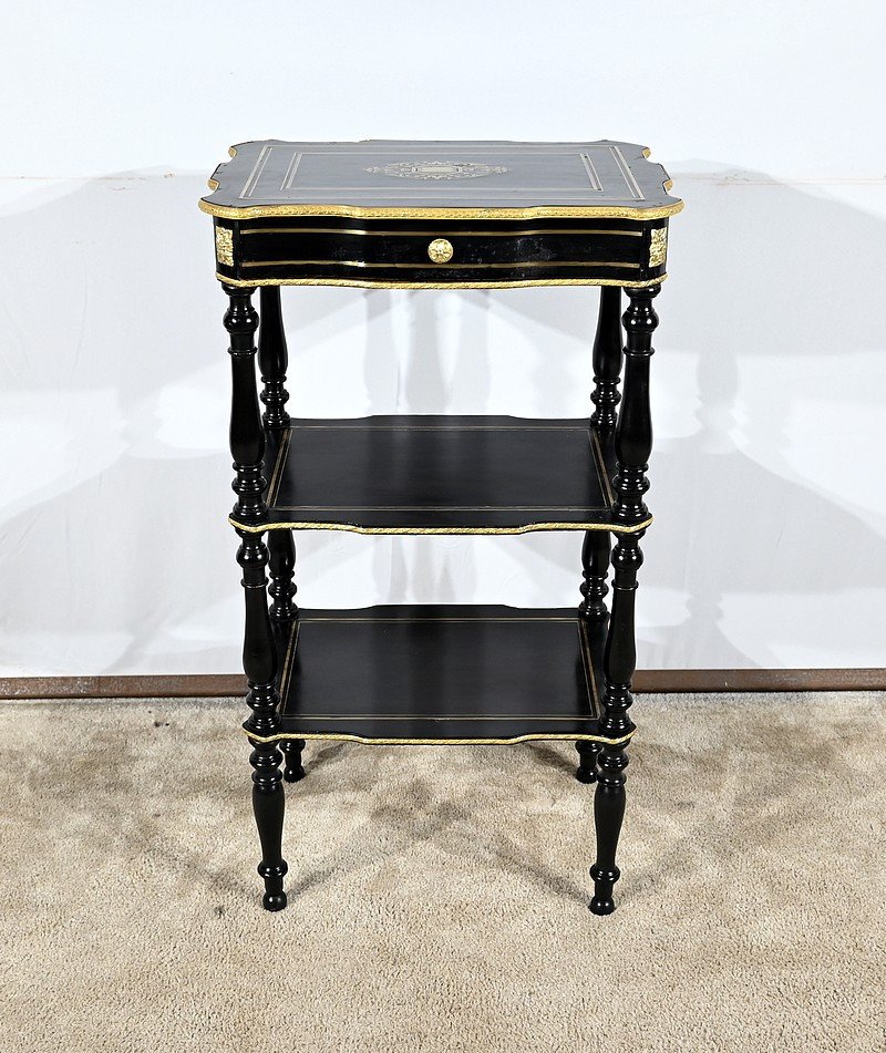 Rare Small Serving Table In Blackened Pear Wood And Brass, Napoleon III Period – Mid-19th Century-photo-2