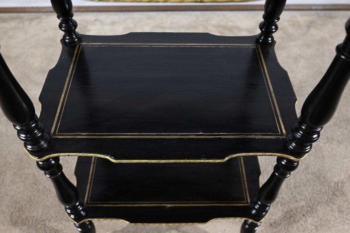 Rare Small Serving Table In Blackened Pear Wood And Brass, Napoleon III Period – Mid-19th Century-photo-4