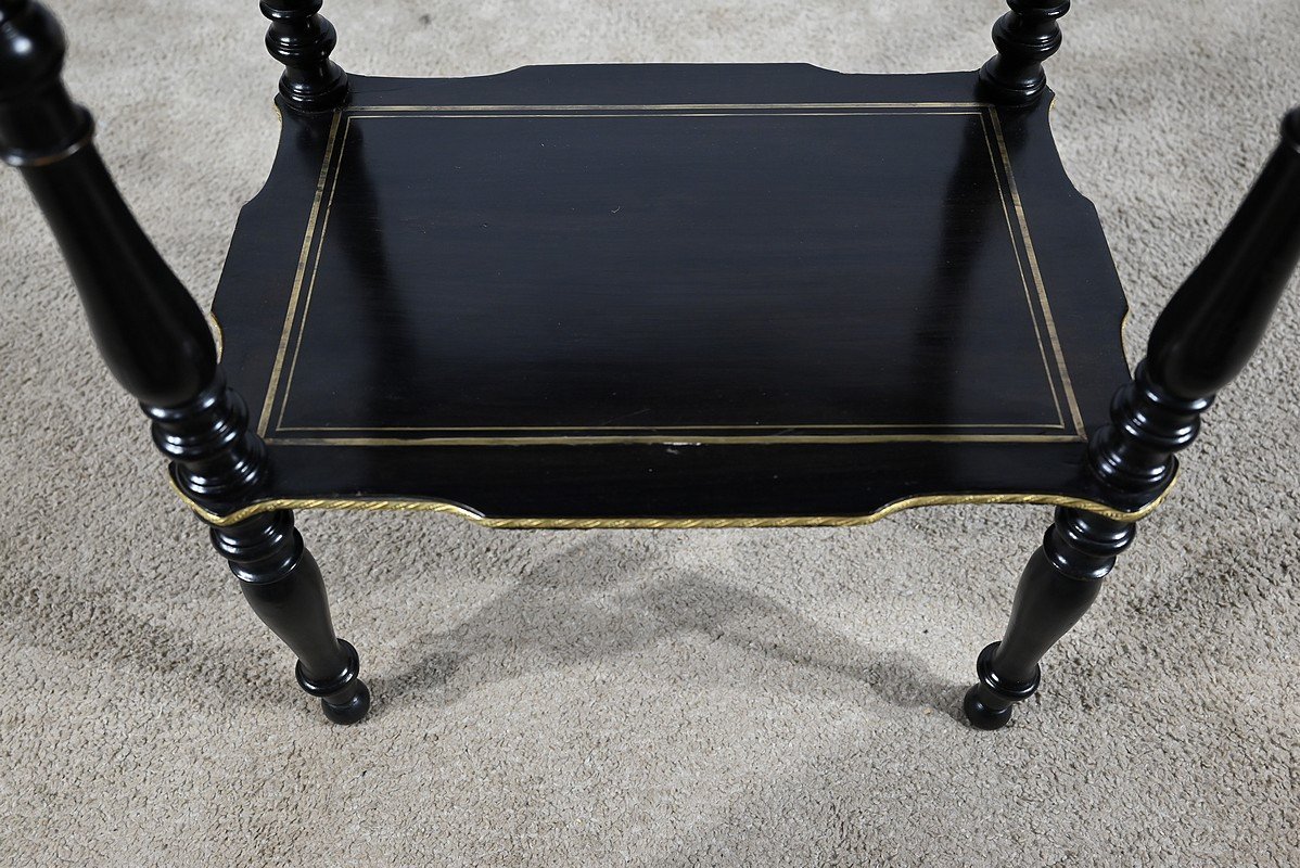 Rare Small Serving Table In Blackened Pear Wood And Brass, Napoleon III Period – Mid-19th Century-photo-1