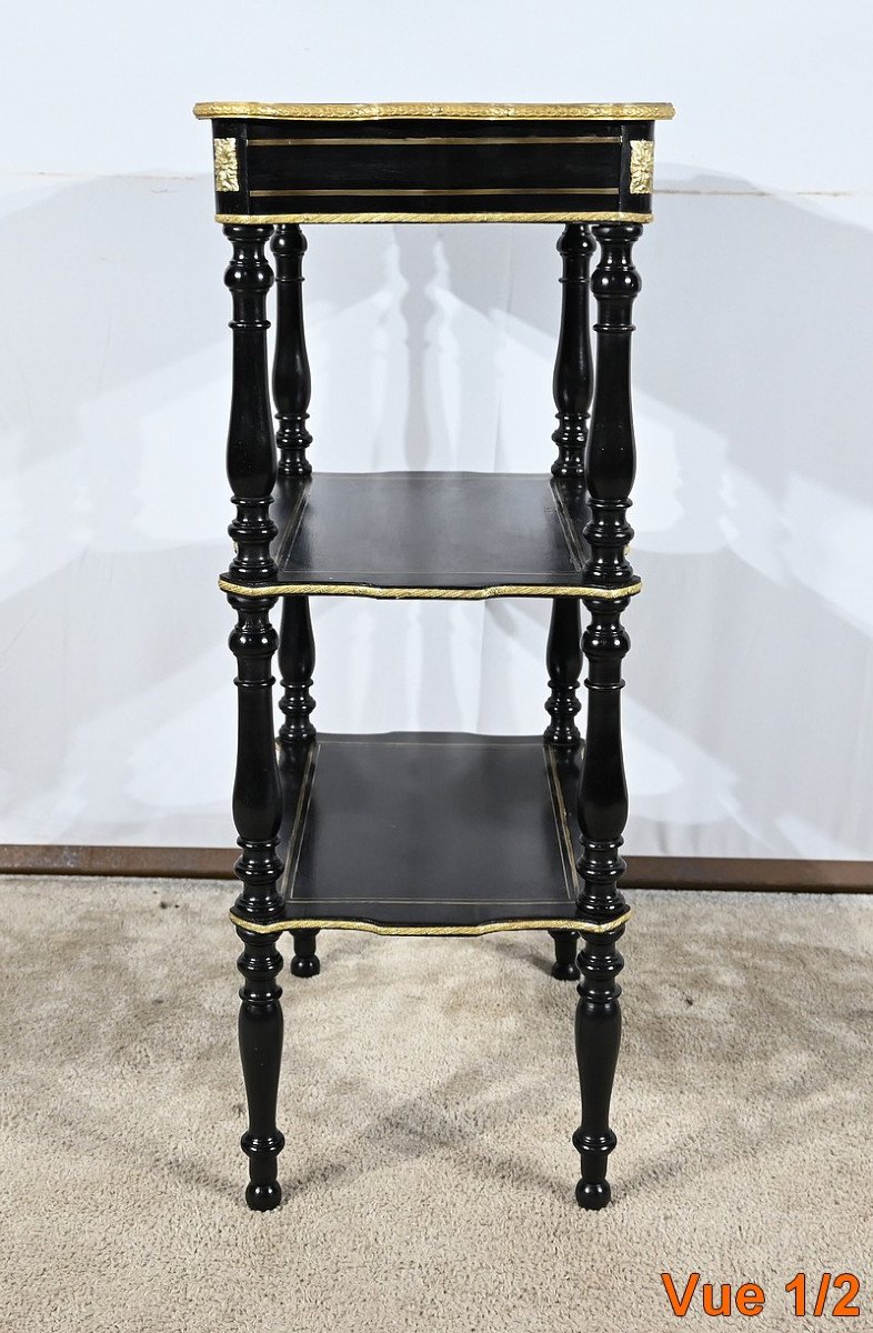 Rare Small Serving Table In Blackened Pear Wood And Brass, Napoleon III Period – Mid-19th Century-photo-4