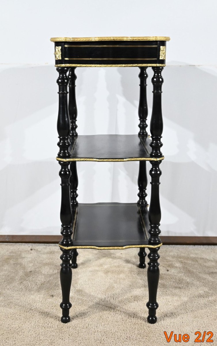 Rare Small Serving Table In Blackened Pear Wood And Brass, Napoleon III Period – Mid-19th Century-photo-5