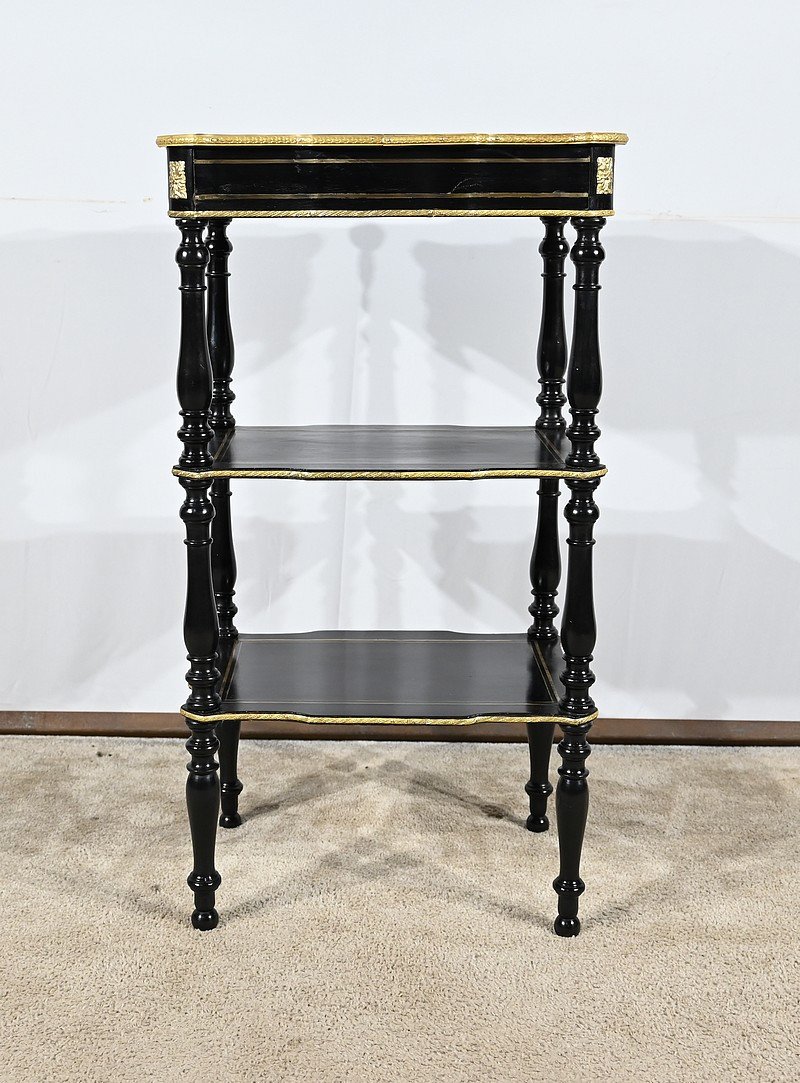 Rare Small Serving Table In Blackened Pear Wood And Brass, Napoleon III Period – Mid-19th Century-photo-6